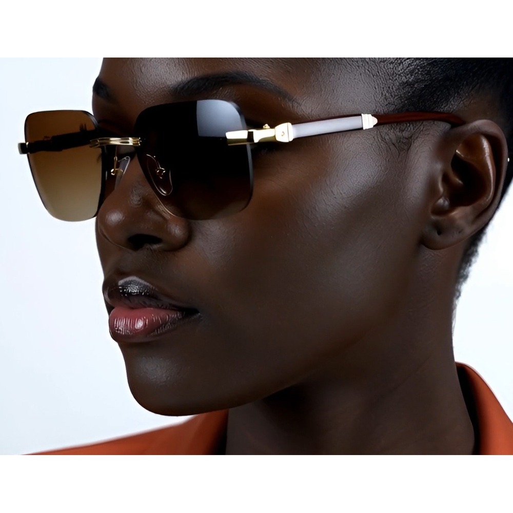 Rimless Square Sunglasses Gold Tone Brown Gradient Lenses Women‎